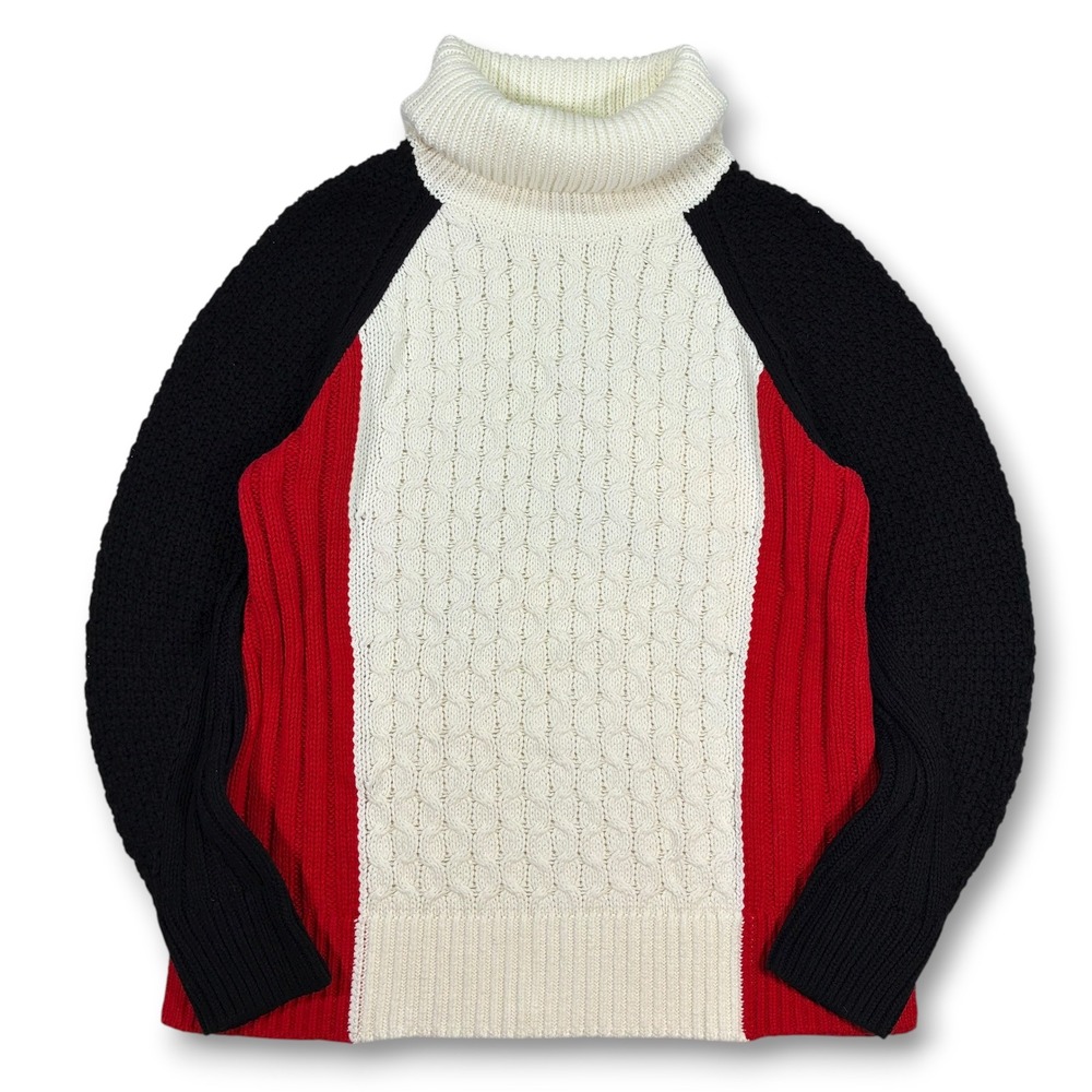 NWT Talbots Mixed Stitch Colorblock Cable Knit Turtleneck Cotton‎ Sweater Large